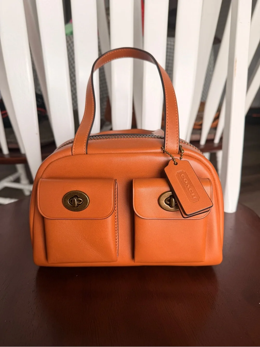 Coach Twin Turnlock 20 Satchel in Toffee with Brass Hardware - NWOT